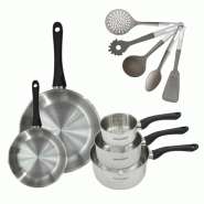 Batterie de cuisine avec 3 casseroles 12/16/20 cm et 2 poêles 20/28 cm et 5 ustensiles de cuisine Fackelmann Généva Vario - gris inox 3176239922295