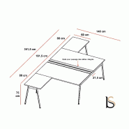 Bureau bench 2 personnes X3 - Officity - Blanc 9010, Blanc, 140 x 341,5 cm