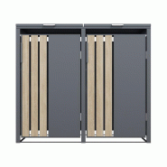 COULEURS DU MONDE Abri poubelles 2 bacs – Gris et imitation bois en acier galvanisé - gris acier 3700263329494