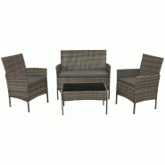 Décoshop26 - Salon de jardin ensemble lounge 4 places avec table en verre en résine tressée gris et coussins gris 04_0009735 - gris verre 300026764