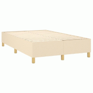 Décoshop26 - Sommier à lattes sur pieds cadre de lit 120x200 cm tissu crème TDL0207271 - beige 3001179688003