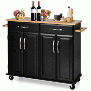 Helloshop26 - Chariot de cuisine à roulettes 122 x 48 x 93 cm avec 2 tiroirs et 2 armoires moderne en bois noir - noir Bois manufacturé 3000232631826