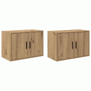 Helloshop26 - Lot de 2 armoires murales garage rangement pratique 60 x 30 x 41 cm style chêne artisanal en bois 02_0051450 - Bois massif 3000236919722