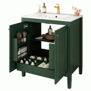 Merax Meuble sous-vasque 76 x 46,5 x 88,5 cm avec lavabo en céramique, étagères réglables, tiroir et poignées en métal, vert - vert multi-matér