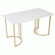 Merax Table à Manger 140 x 80 cm (1 pièce), Table de Cuisine Moderne, Table de Cuisine Moderne à Motif en marbre avec Pieds réglables - Blanc/Or -