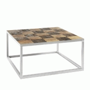 TABLE BASSE BRODER 80 X 80 CM METAL SILVER PLATEAU MANGUIER