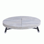 TABLE BASSE RONDE RELEVABLE ET EXTENSIBLE SATURNA COLORIS VINTAGE DIAMÈTRE 105 X 105/135 CM