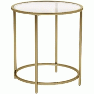 Table d \'appoint ronde dessus en verre trempé cadre en métal bout de canapé table console table de chevet pour salon balcon doré 12_0001028/2