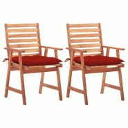 VidaXL Chaises à Manger D Extérieur Lot De 2 Et Coussins Acacia Massif - rouge Bois massif 3064341