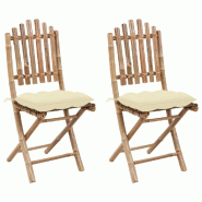 VidaXL Chaises Pliables De Jardin Lot De 2 Avec Coussins Bambou - beige Bambou 3064004