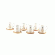 Aulica Tasses à café sapin avec soucoupes en bois - lot de 6 - blanc 870701 Aulica Tasses à café sapin avec soucoupes en bois - lot de 6 - blanc 870701