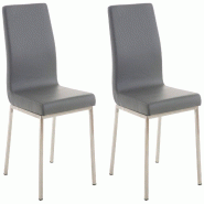 Décoshop26 - Lot de 2 chaises de salle à manger style épuré en PVC gris et acier inoxydable 10_0001610 - gris inox 3000250576864