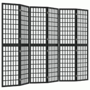 Décoshop26 - Paravent séparateur de pièce cloison pliable 6 panneaux 240 x 170 cm bois de sapin noir et papier de riz DEC031186 - noir 3000258332769