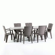 RATTATAN Ensemble repas de jardin composé de la table rectangulaire en résine Samuel, 6 chaises en résine monobloc empilables effet rotin Diana - T
