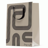 Sac luxe Anniversaire RETIF taupe poignées ruban noir 11x6x14 cm - par 12