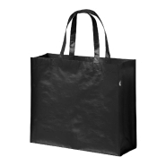 Sac shopping laminé en RPET - anses courtes et soufflet - 105 g/m² - couleur noire Sac shopping laminé en RPET - anses courtes et soufflet - 105 g/m² - couleur noire