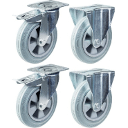 Roulette 200mm 8" frein en caoutchouc gris fixe capacité 820kg, jeu de 4 Roulette 200mm 8" frein en caoutchouc gris fixe capacité 820kg, jeu de 4