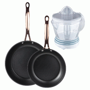 BERGNER - Lot de 2 poêles Ø20/24 cm en aluminium forgé noir mat avec presse-agrumes 40 W - capacité 1,2 L - PK9540