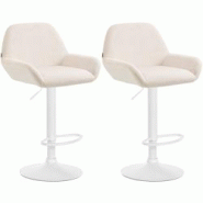 CLP Ensemble de 2 tabourets de bar Braga en velours Crème/Métal blanc mat - beige textile 323663 CLP Ensemble de 2 tabourets de bar Braga en velours Crème/Métal blanc mat - beige textile 323663
