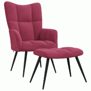 Décoshop26 - Fauteuil lounge chaise de canapé design moderne avec repose-pieds en velours rouge bordeaux DEC026622 - rouge 3000255918775