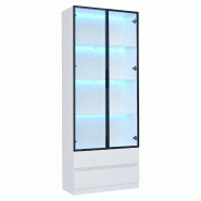 Merax Vitrine LED  80 x 34 x 200 cm, 2 portes vitrées avec cadre en aluminium, 2 tiroirs et 6 niveaux, blanc - blanc multi-matériau N625P464232233W