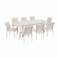 Oviala Business Ensemble table de jardin extensible et 8 fauteuils en aluminium crème - beige aluminium 114995