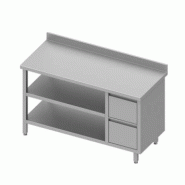 Table de travail inox adossée avec deux tiroirs à droite et deux ét... - P930298160
