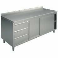 Table armoire neutre inox adossée avec 1 tiroir gauche et 2 portes coulissantes 1300x700 mm - STNAC3S70131