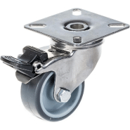 Roue 50mm 2" en acier inoxydable caoutchouc gris, pivotante avec frein, 40kg Roue 50mm 2" en acier inoxydable caoutchouc gris, pivotante avec frein, 40kg