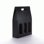 Boîte pour 3 bouteilles noir 27x9x38,5cm - Lot de 10