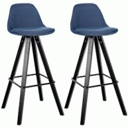 CLP Lot de 2 tabourets de bar Corbin en tissu carré Bleu/Noir - bleu textile 327253 CLP Lot de 2 tabourets de bar Corbin en tissu carré Bleu/Noir - bleu textile 327253