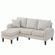 Merax canapé d'angle en L 166 cm avec méridienne flexible, 3 places, coton-lin, module compact, beige - beige multi-matériau WF228403408B