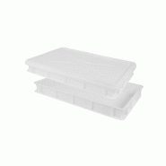 MOLDICA 2 boîtes empilables pour la levée du pain et des pizzas + 1 couvercle, polyéthylène, 60 x 40 x 7, blanc - plastique polypropylène PCOOK2COP1G1