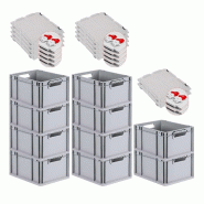 PROREGAL 10x Bac Euro NextGen Economy couvercle à charnières, fermetures à glissière rouges, poignées ouvertes, 22x30x40cm, 20L - noir plastique