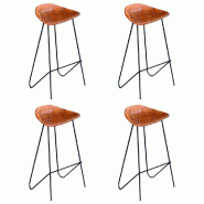 VidaXL Chaises De Bar Lot De 4 Marron Cuir Véritable - 276365_0