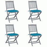 VidaXL Chaises Pliables D Extérieur Lot De 4 Et Coussins Bois D Acacia - bleu 3064582