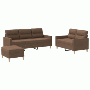 VidaXL Ensemble de canapés 3 pcs avec coussins Marron Tissu Modèle Grandezza Horizon - 3201611