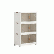 COSTWAY Boîtes de Rangement avec Couvercle, Contenants Emboîtables avec Roulettes et Portes, Organisateur Pliable pour Chambre - blanc VH34516IT