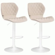 Décoshop26 - Lot de 2 tabourets de bar avec coutures décoratives en forme de losanges en tissu crème et métal blanc 10_0004125 - blanc 3000251941982 Décoshop26 - Lot de 2 tabourets de bar avec coutures décoratives en forme de losanges en tissu crème et métal blanc 10_0004125 - blanc 3000251941982