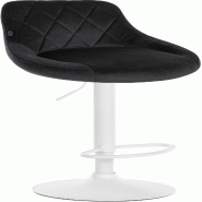 Décoshop26 - Tabouret de bar en velours noir coutures décoratives pivotant support métal blanc TDB10661 - blanc 3002472232696