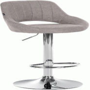 Décoshop26 - Tabouret de bar x1 réglable en hauteur en tissu gris dossier ajouré et pied métal chromé 10_0005943 - gris métal 3000265308139