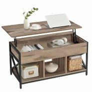 Helloshop26 - Table basse de salon relevable avec rangement caché et compartiments ouverts cadre en acier 50 x 100 x 62 cm marron 12_0007492 - 300022