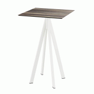 Infinity mange-debout avec piètement blanc + plateau HPL Tropical Wood 70x70 cm