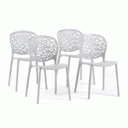 RATTATAN Lot de 4 chaises d'extérieur empilables en polypropylène dossier ajouré design naturel pour jardin terrasse bar restaurant Linda - gris -