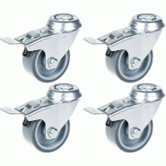 Roulette 50mm 2" à bandage caoutchouc gris, pivotante avec frein, capacité 160kg, jeu de 4 Roulette 50mm 2" à bandage caoutchouc gris, pivotante avec frein, capacité 160kg, jeu de 4