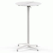 Table de bar Mod. MOON-C, hauteur 111 cm, plateau en stratifié blanc HPL Ø 69 mm, aspect marbre blanc, pliable pour l'extérieur - blanc 986