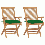 VidaXL Chaises De Jardin Avec Coussins Vert Lot De 2 Bois Teck Massif - vert 3062507