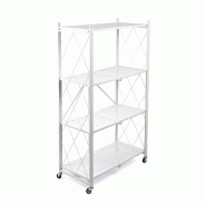 WellHome - Meuble de rangement pliable à 4 niveaux avec roulettes, blanc - 71 x 34 x 125 cm - blanc métal WH16915