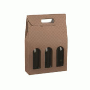 Boîte 3 bouteilles carton imprimé matelassé taupe - par 10