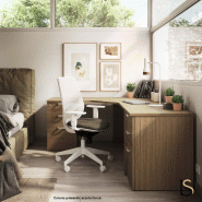 Bureau d'angle avec rangement K3 - Mobel Linea - Acacia foncé, 4 tiroirs classiques, 4 tiroirs classiques